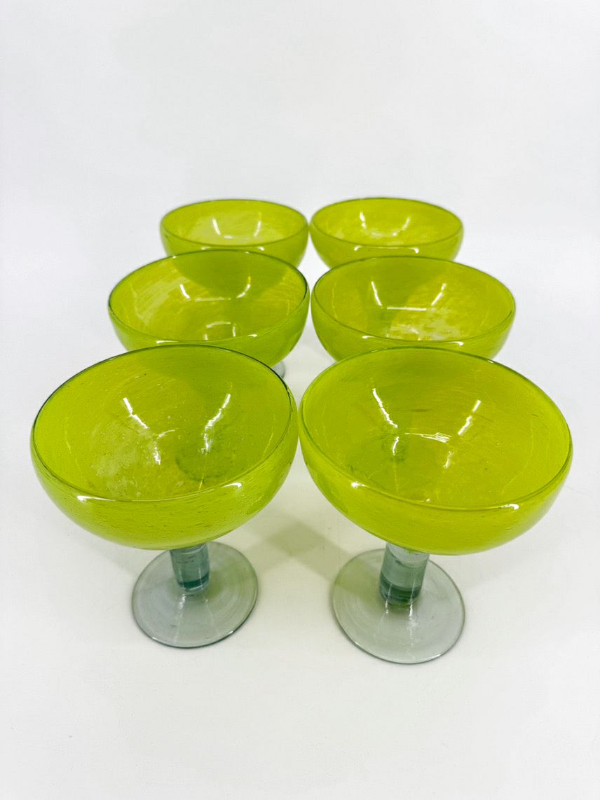 Lime Green Set of 6 Handblown Margarita Glasses