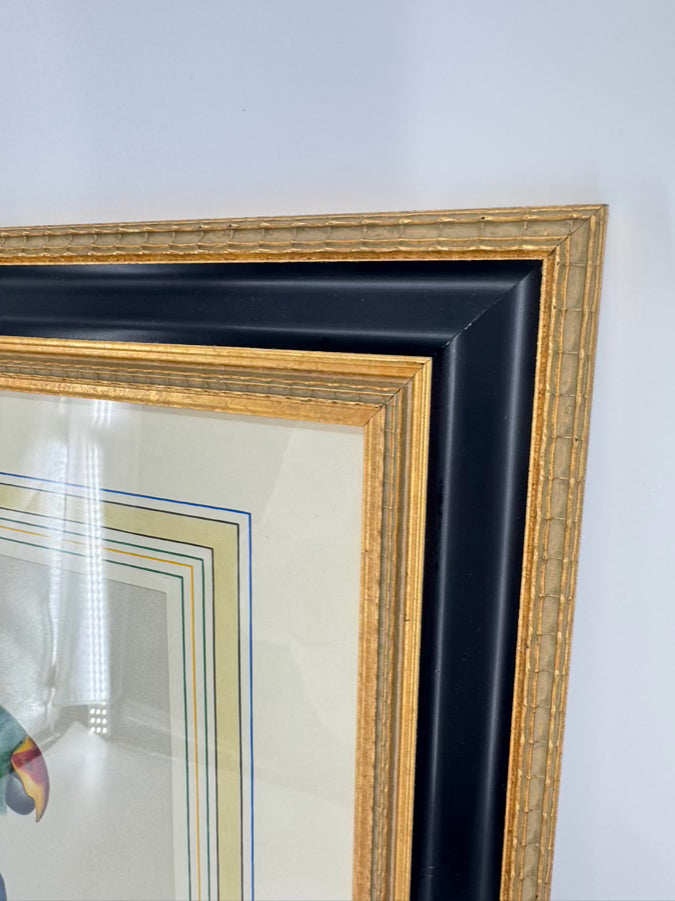 CHELSEA HOUSE SYD EDWARDS Green Parrot Print in Gold & Black Frame