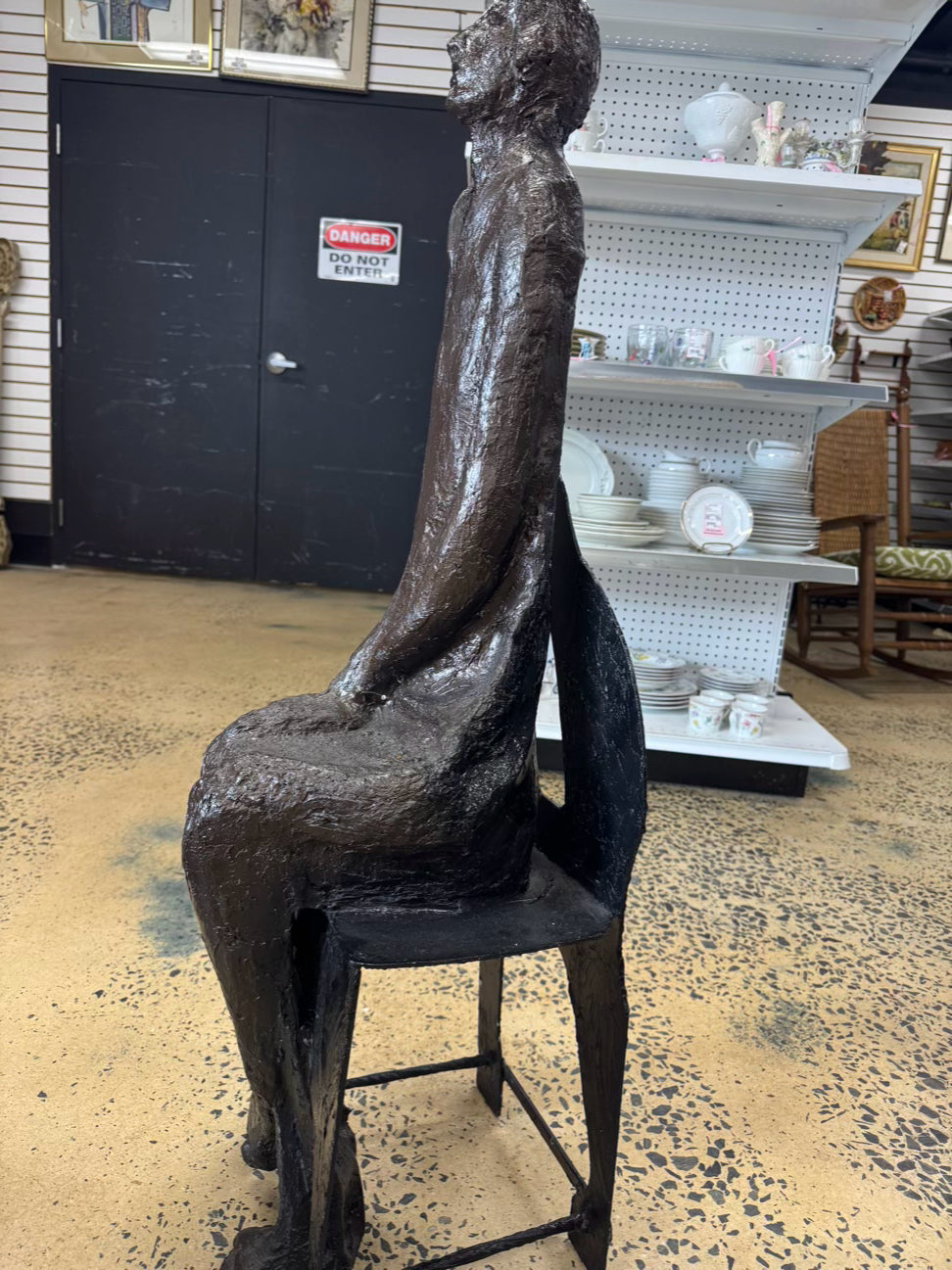 Brown Molded Plastic Woman in Chair Figure