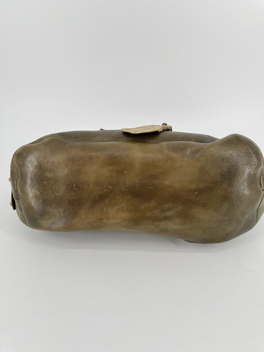 AS 98 Green Leather w/ Brass Hardware Purse