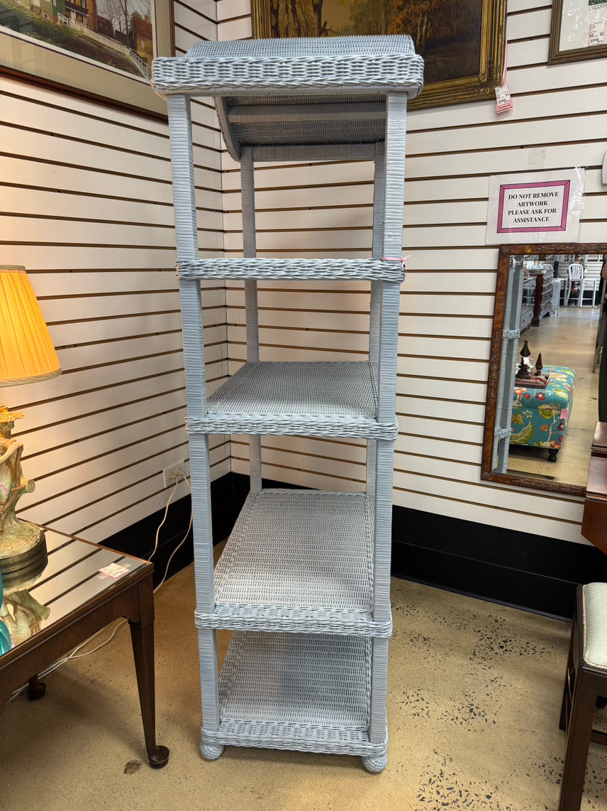 Blue Painted Wicker Arched 4-Shelf Etagere