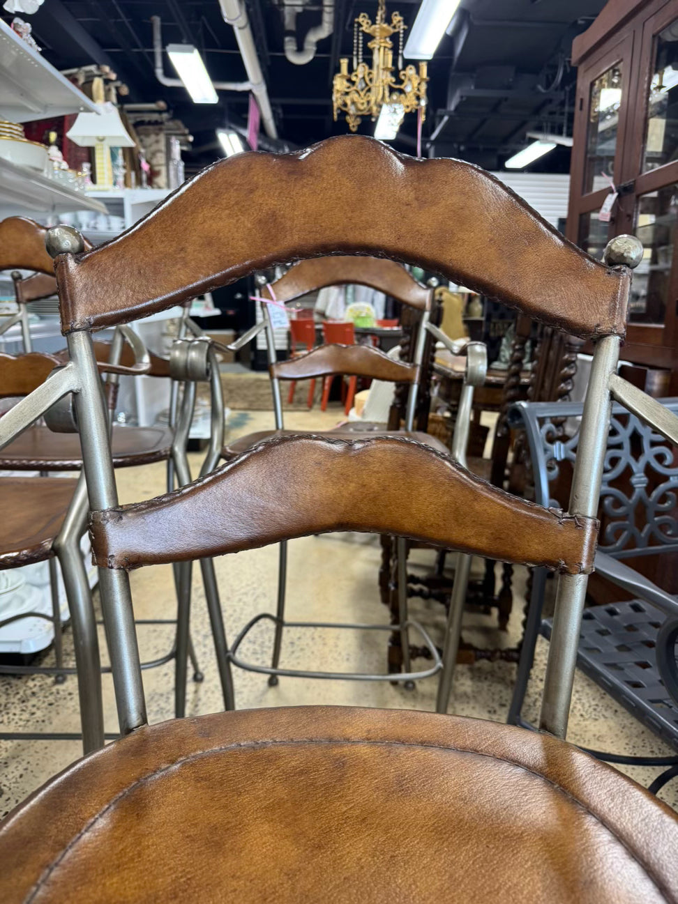 Gray Iron & Leather Set of 4 Barstools