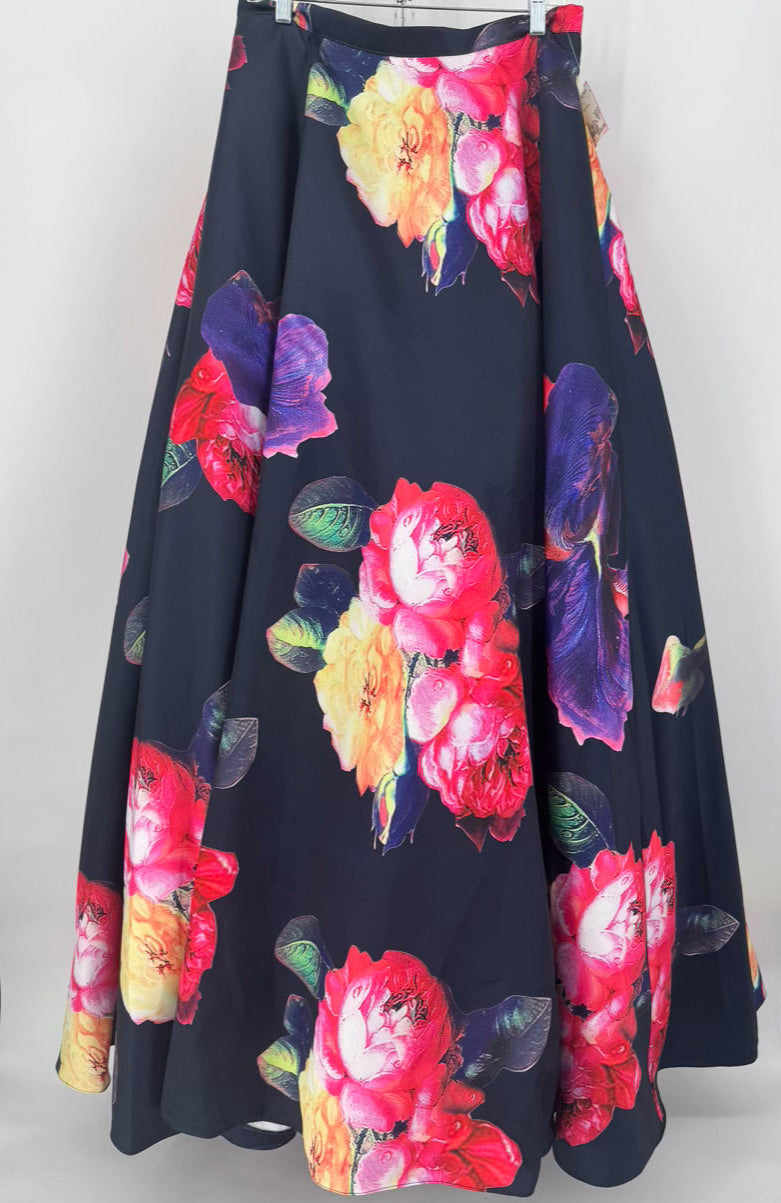 JOVANI Size 12 Navy Floral Print 2-Piece Dress