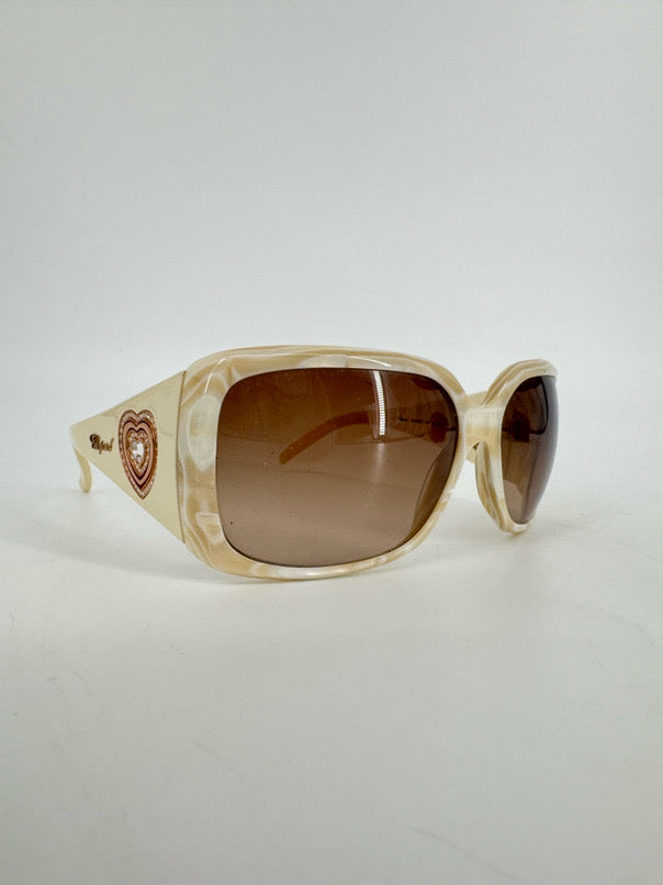 CHOPARD Ivory Marble Effect w/ Rose Gold Heart Detail Sunglasses
