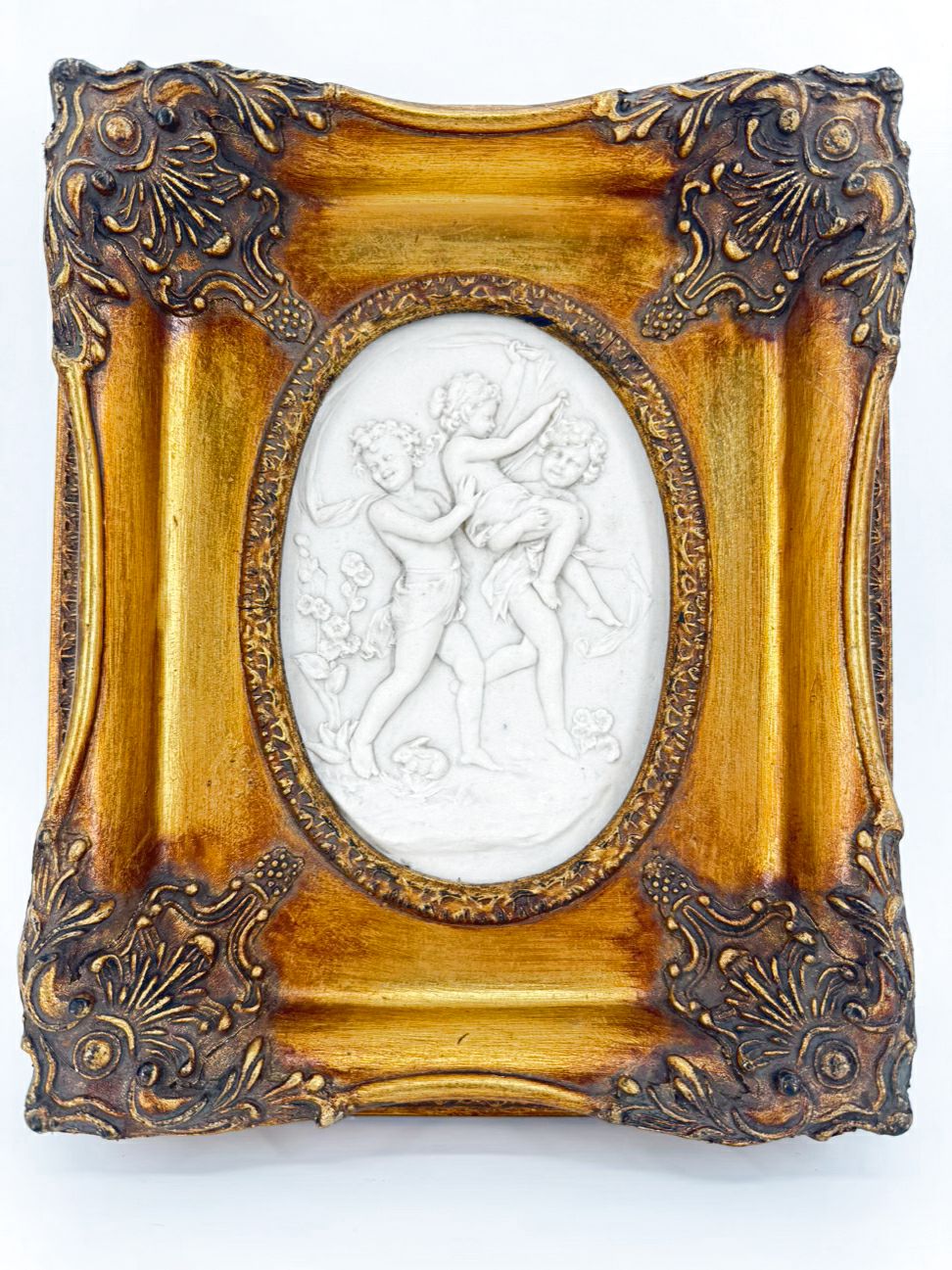 Bisque Relief Plaque in Ornate Gold Frame