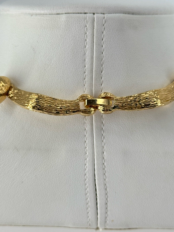 NOLAN MILLER Gold Tone Crystal & Glass Bead Scallop Design Necklace