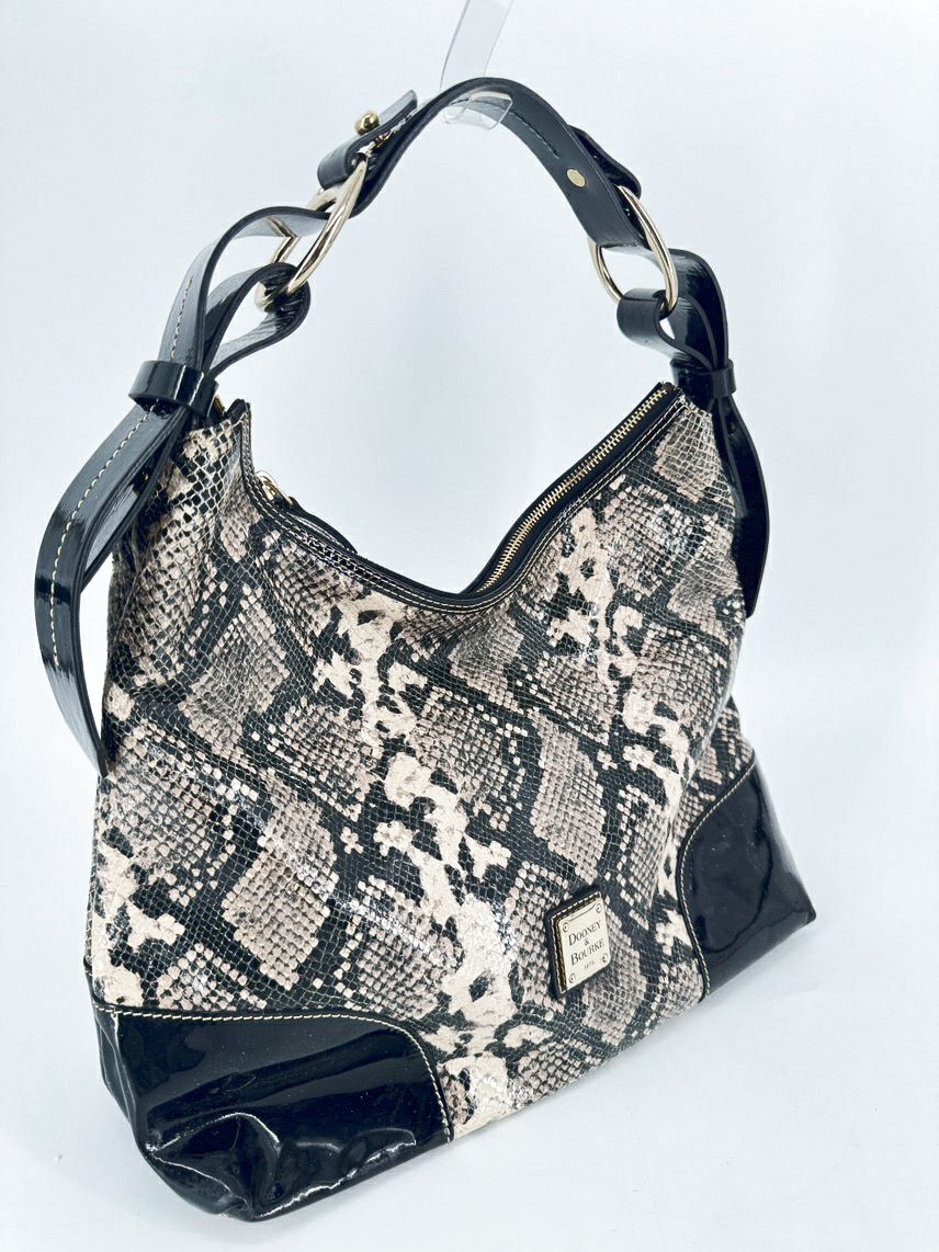 DOONEY & BOURKE Black & Brown Snakeskin Print Patent Leather Tote Bag