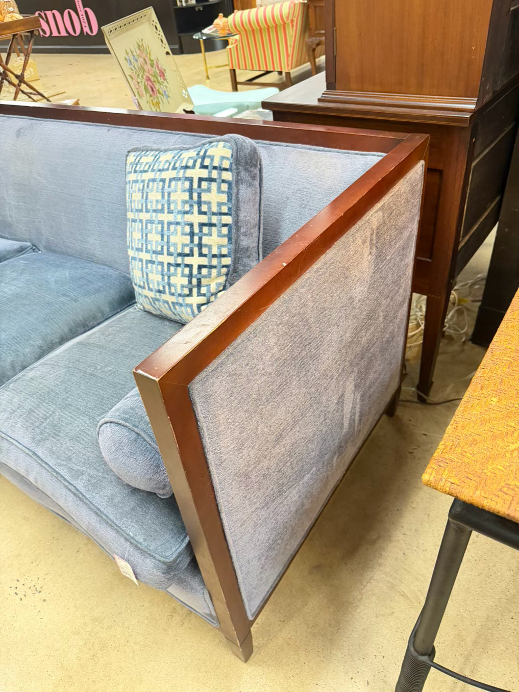 Blue Velveteen Square Sofa