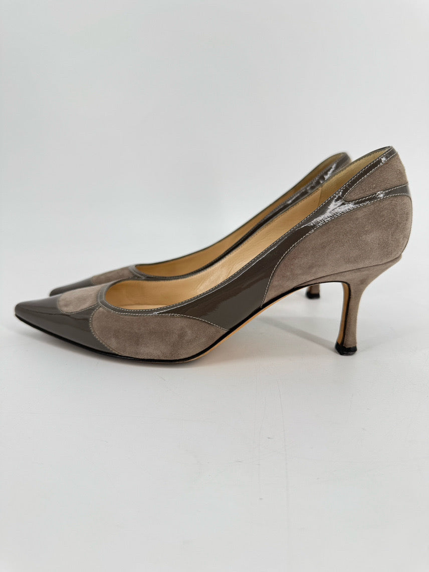 JIMMY CHOO Size 36.5 Taupe Leather Kitten Heels