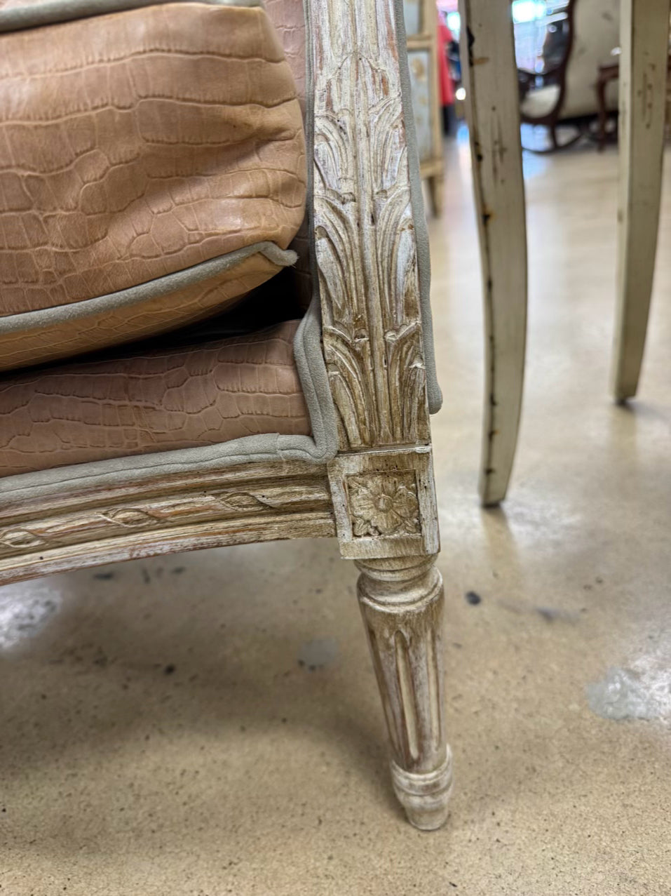 Salmon Leather-Look French Chair