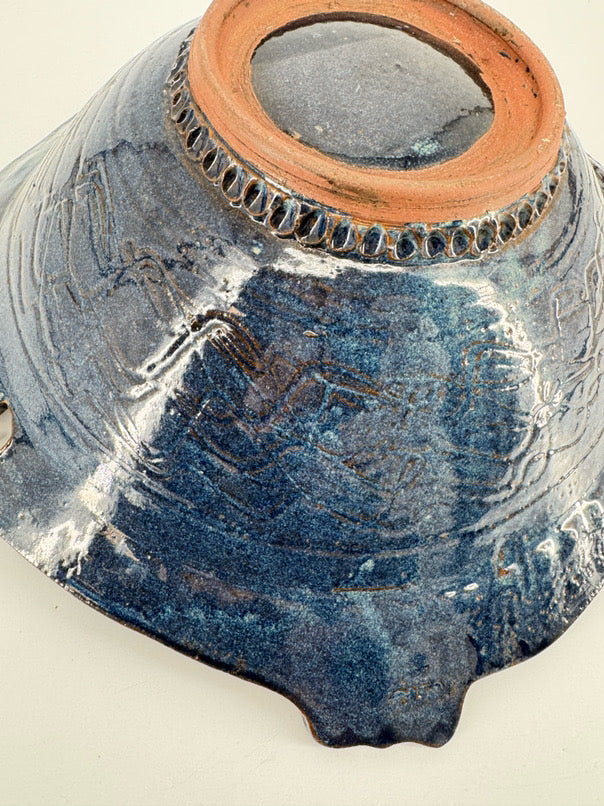 Blue & Tan Large Fish Pottery Bowl