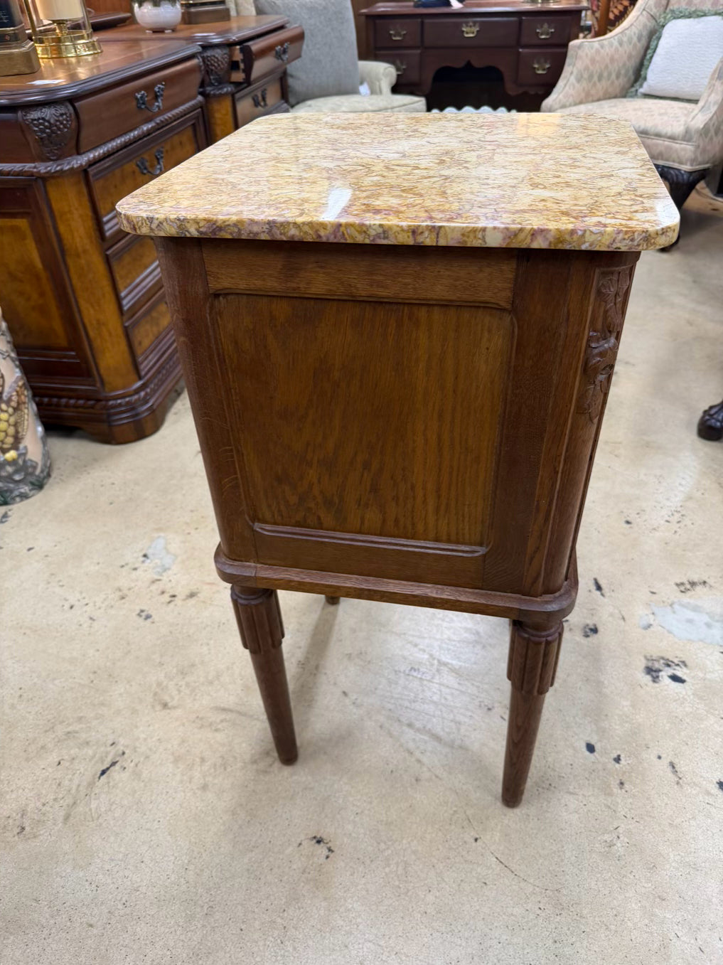 Light Oak Pair of End Tables w/ Stone Top