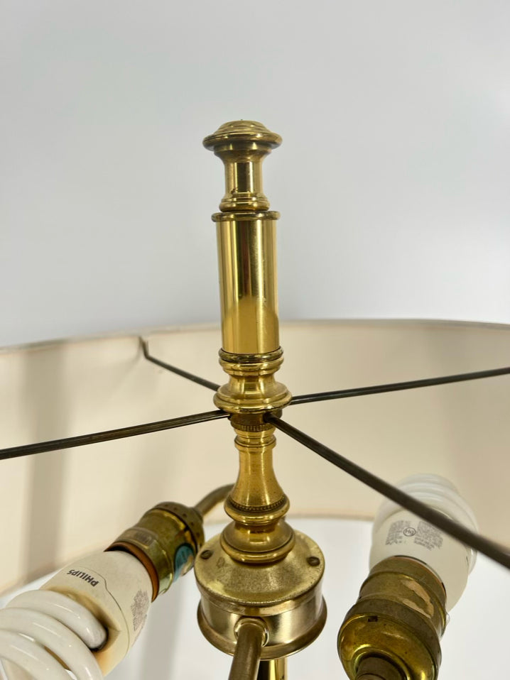 Brass Bouillotte French Horns Lamp w/ Red Shade