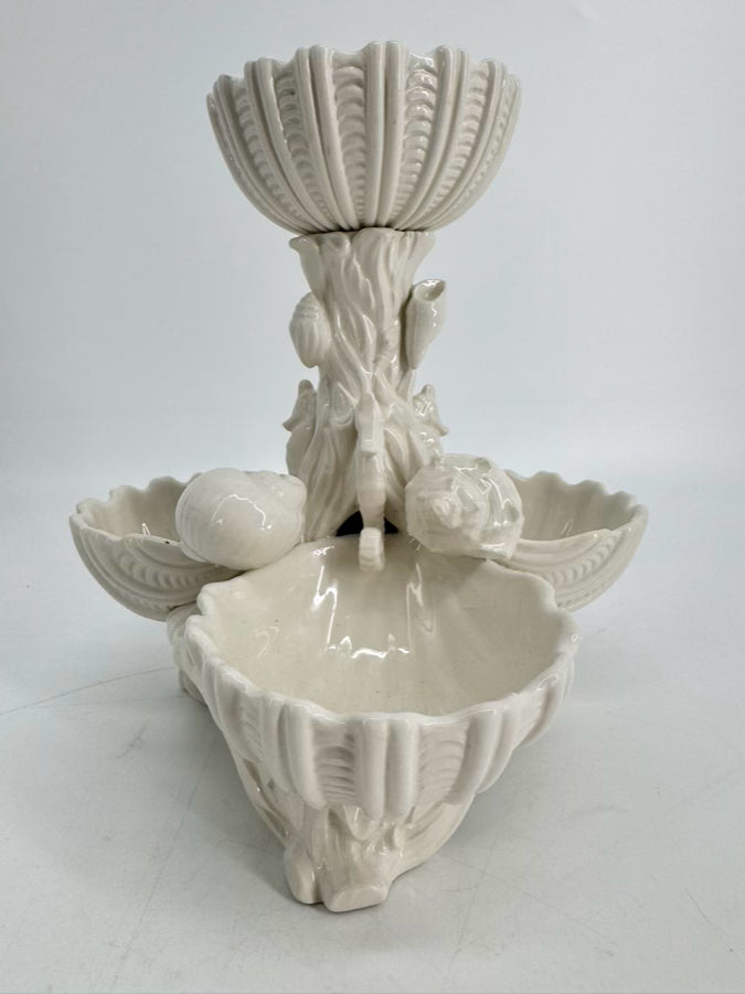 MOTTAHEDEH White Porcelain Shell Tiered 4-Dish Serving Piece