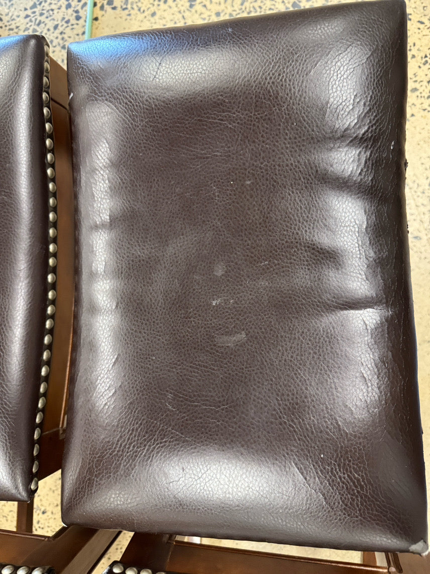 Brown Leather-look Set of 4 Counter Stools w/ Nailheads