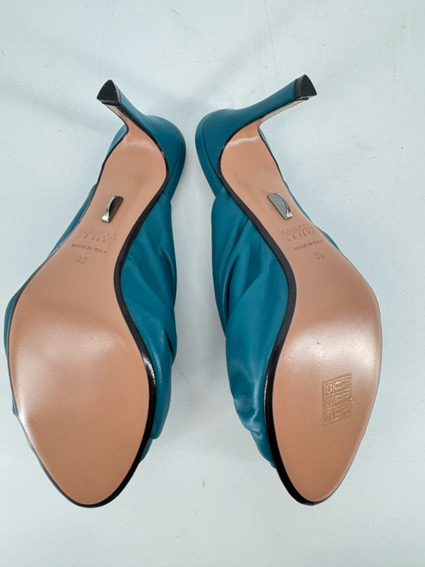 SAMUELE FAILLI Size 38 Teal Leather Knot Heels