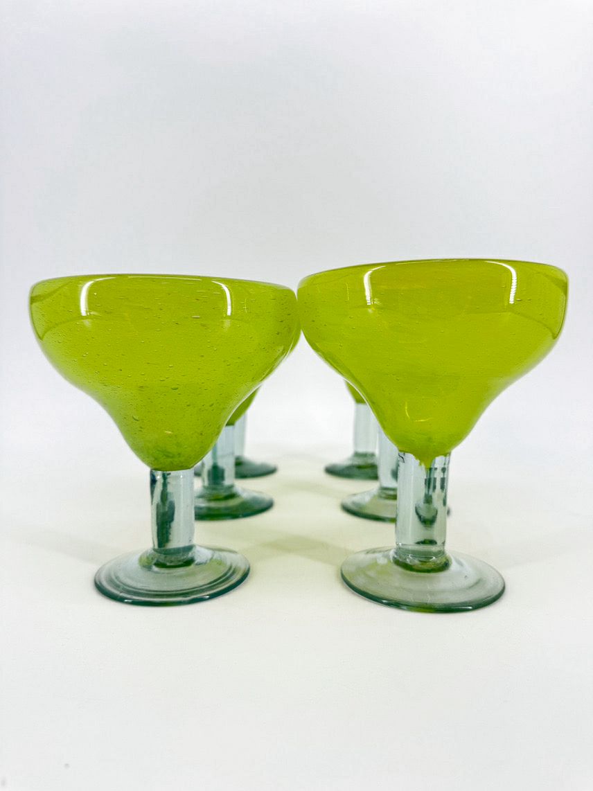 Lime Green Set of 6 Handblown Margarita Glasses