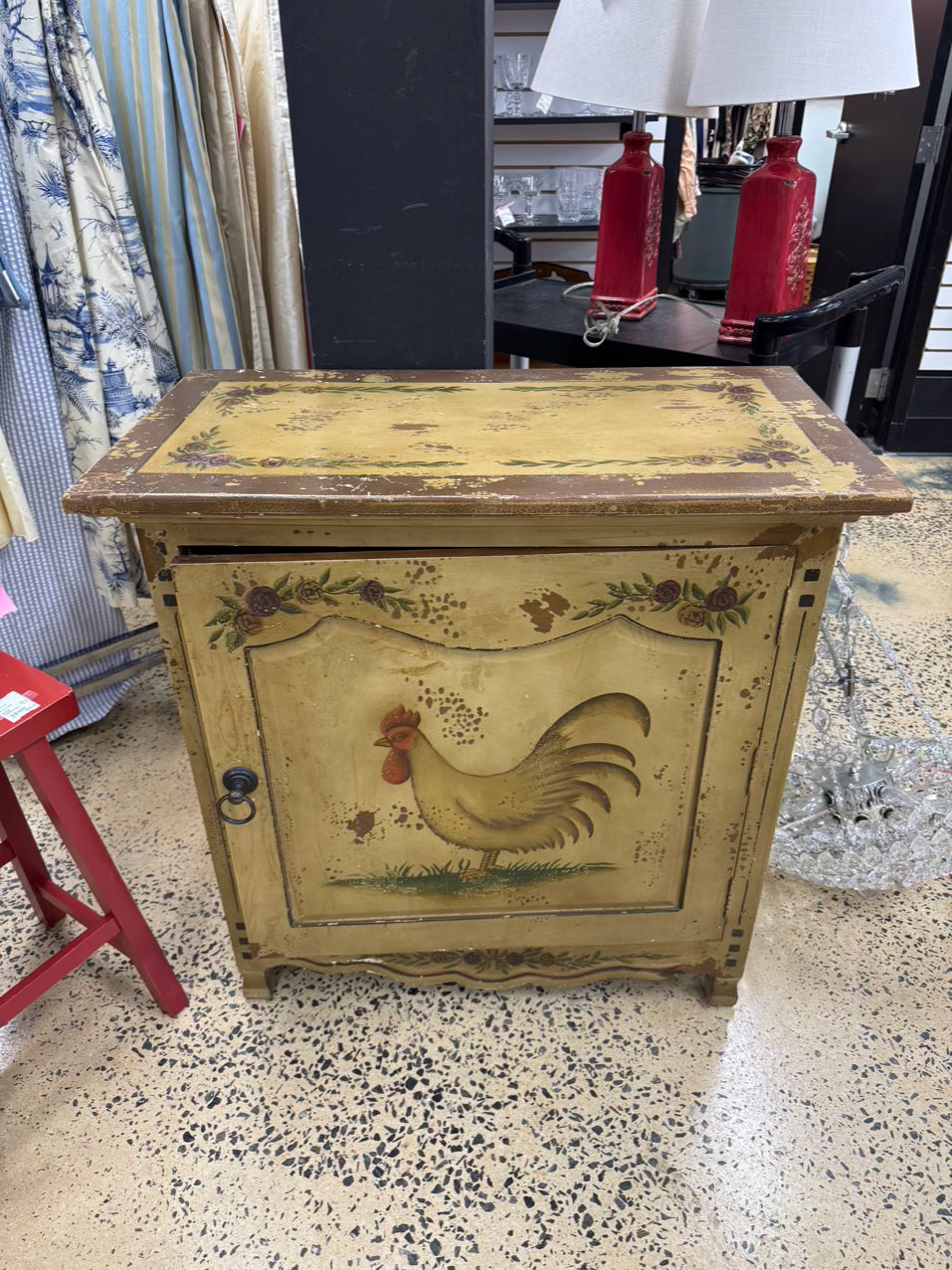 INDONESIA Painted Wood Shabby Chic Rooster Cabinet