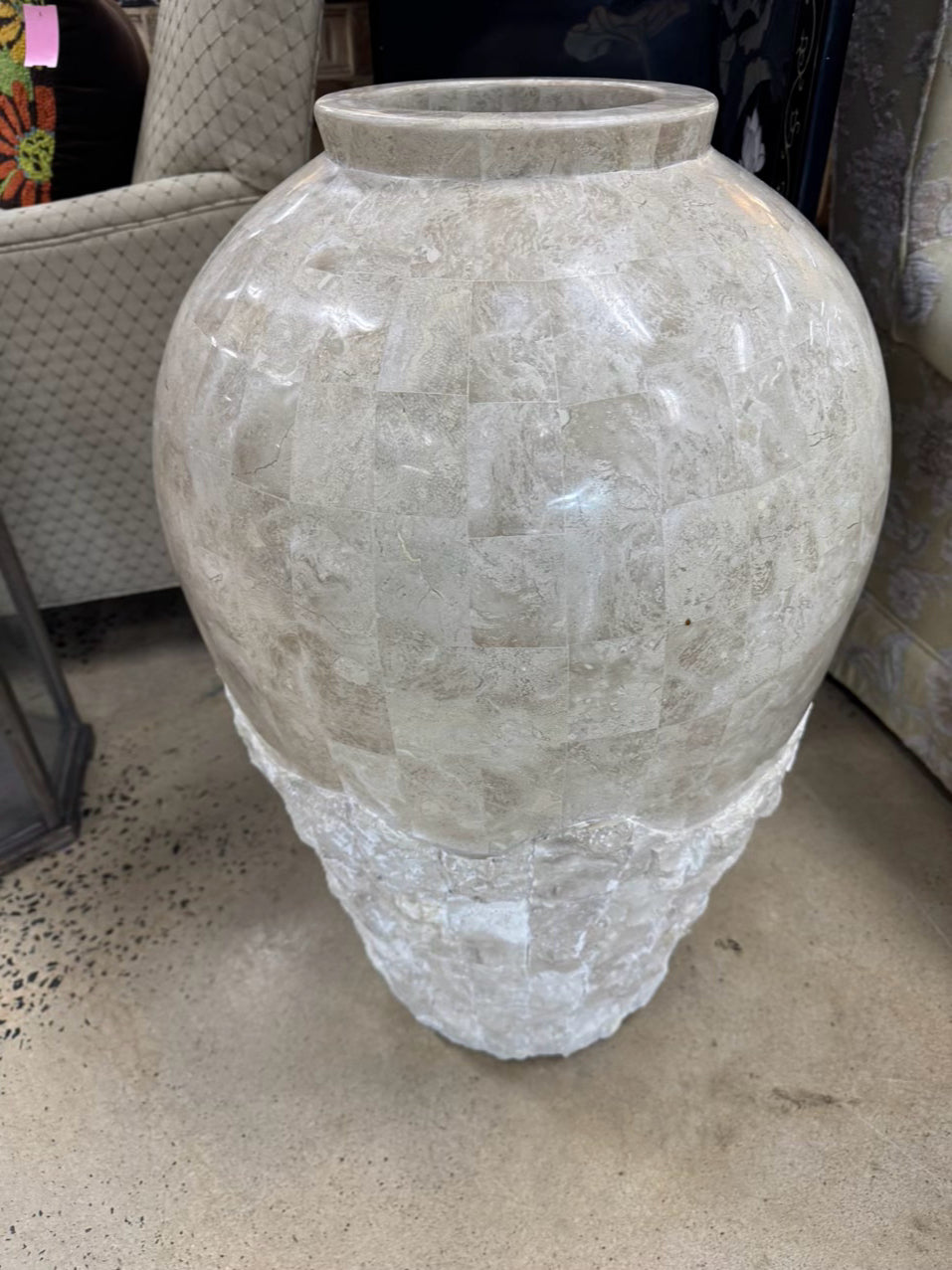 Cream Polished & Raw Tessellated Stone Vase