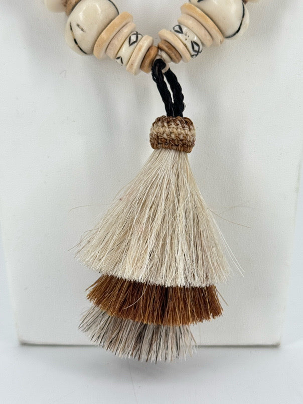 TWINE & TWIG Natural Suede & Horse Hair Statement Tassel Necklace