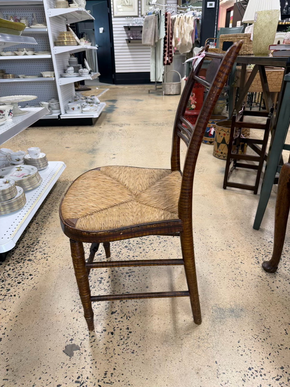 ANTIQUE Wood Desk Chair w/ Rush Seat