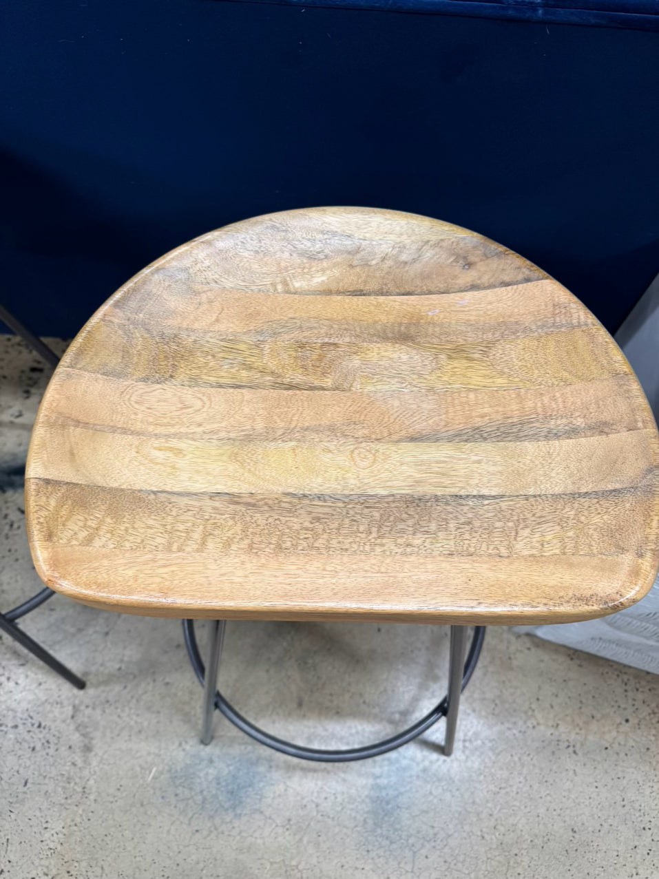 WEST ELM Natural Wood & Gray Steel Counter Stool