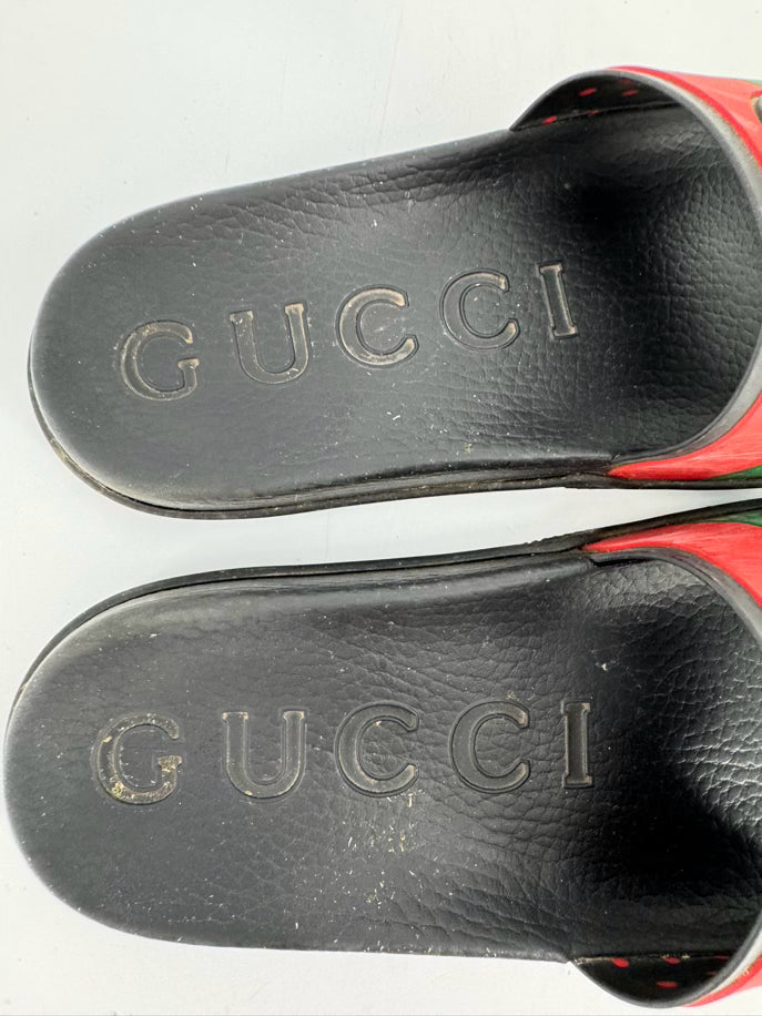 GUCCI Size 8.5 Black, Red & Green Rubber Slides