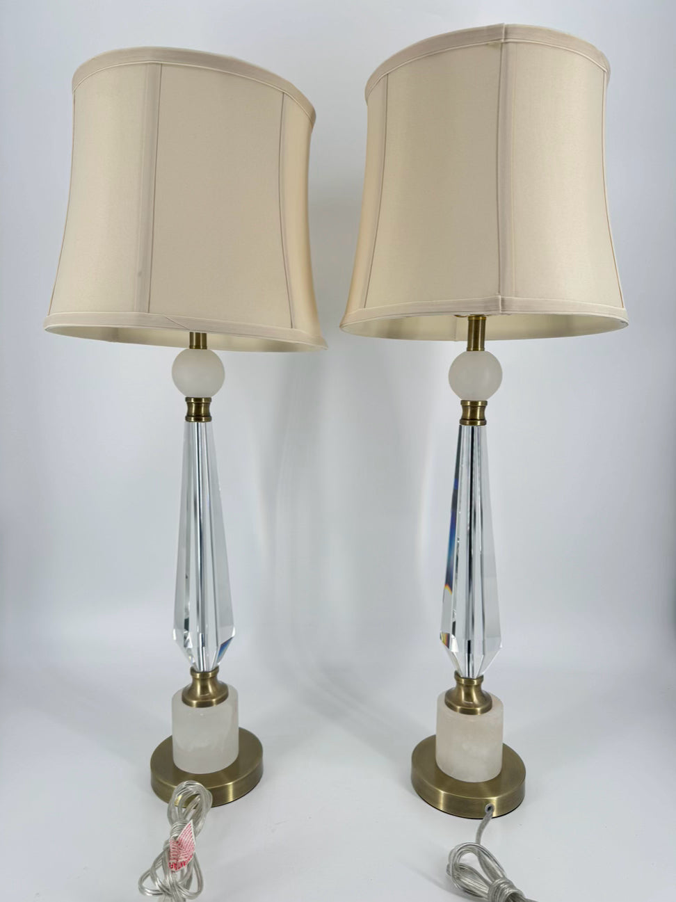 Crystal, Polished Metal, & Alabaster Pair of Lamps