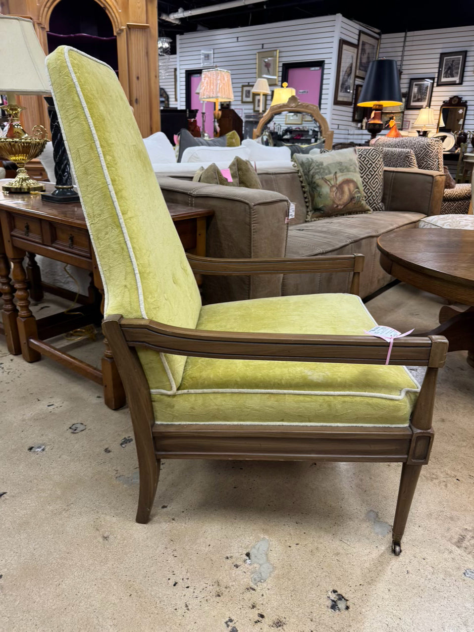 Wood & Velvet Chartreuse Mid Century Chair
