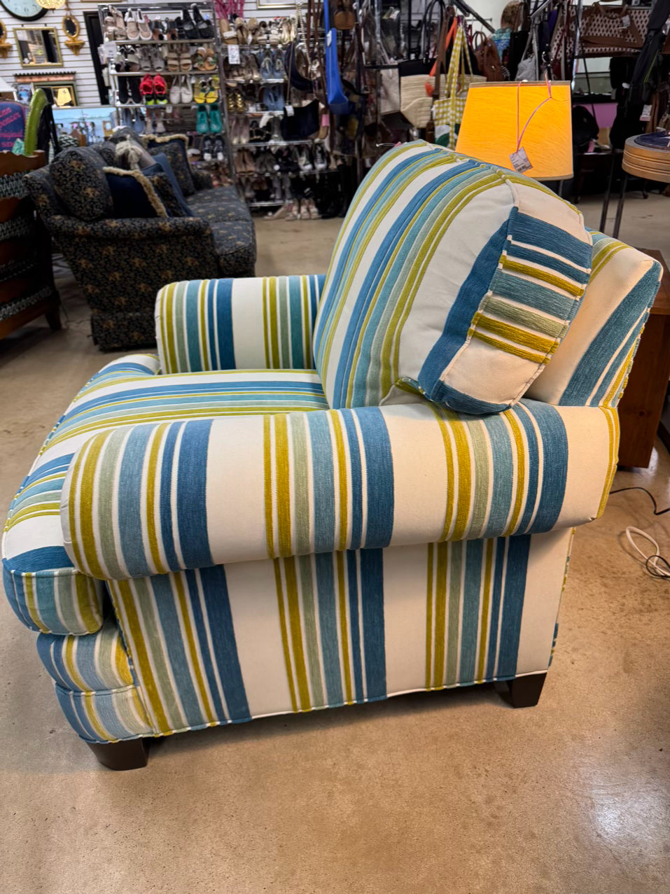 SHERRILL Ivory, Blue & Green Stripe Club Chair