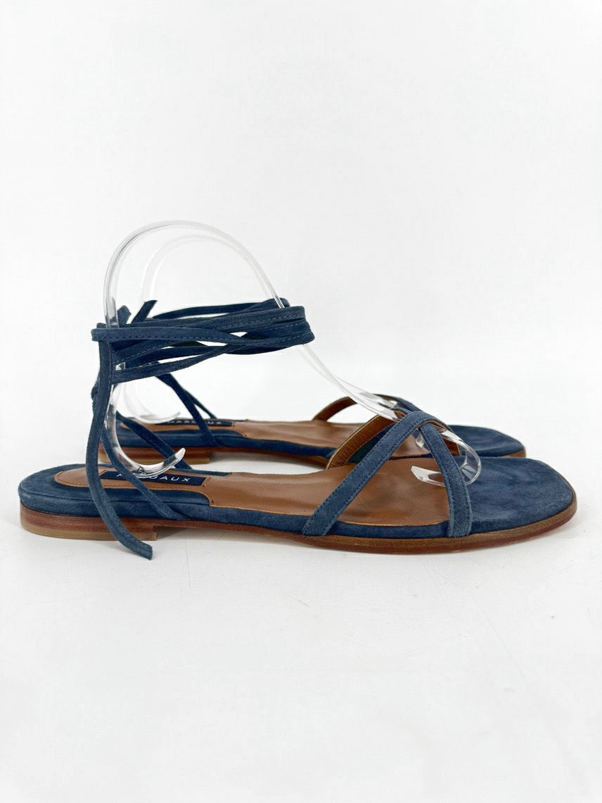 MARGAUX Size 40.5 Powder Blue Suede Lace-Up Sandals