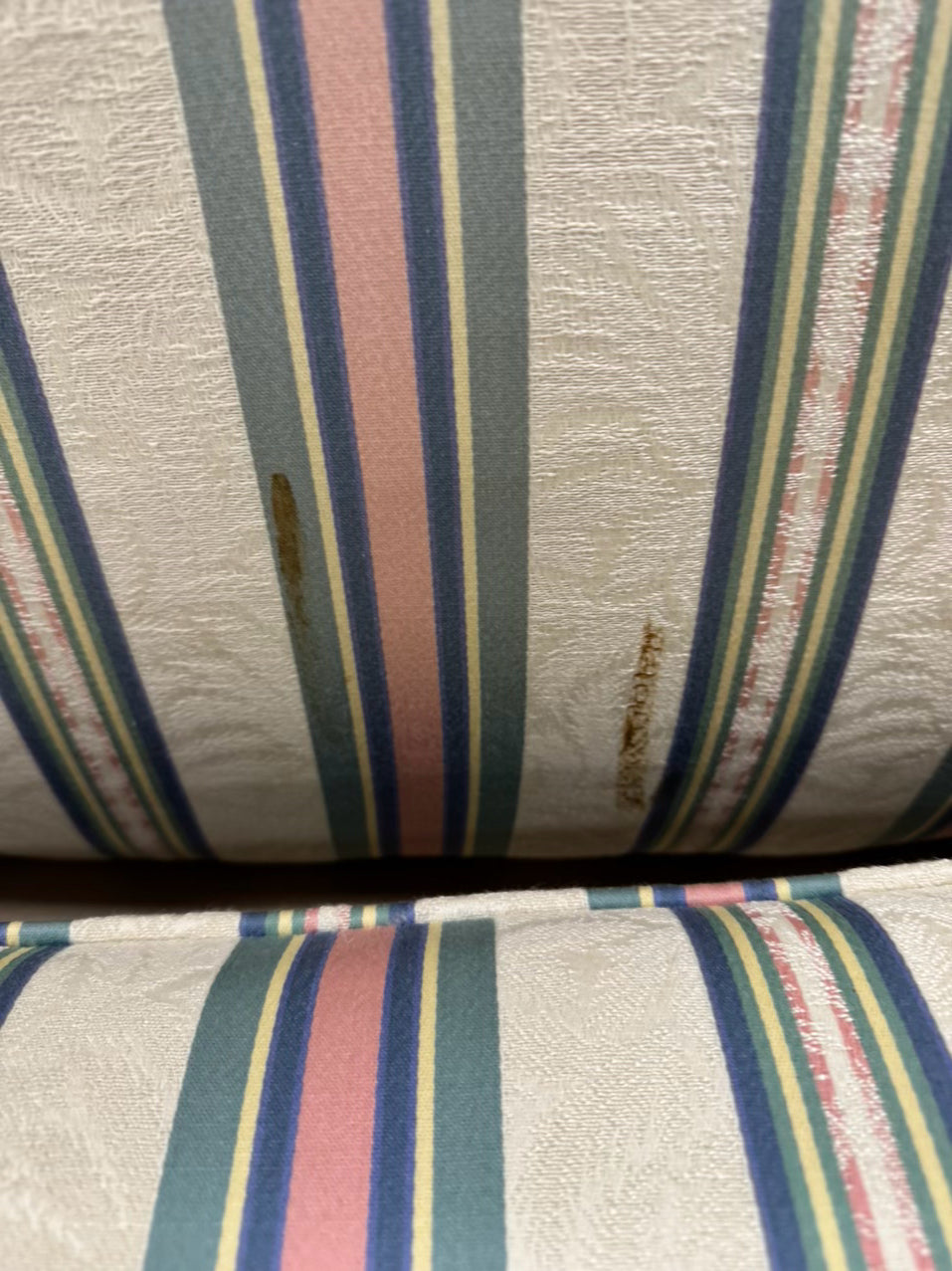 VANGUARD Cream, Blue & Pink Stripe Pair of Club Chairs