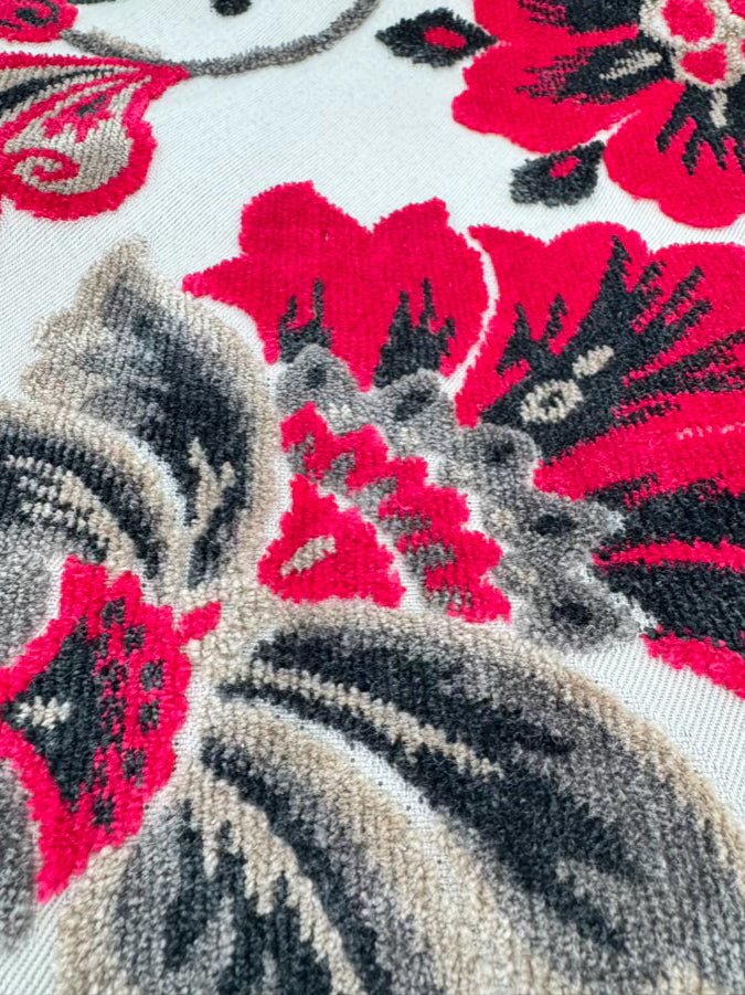 GLENDA GIES Gray & Red Velour Floral Purse