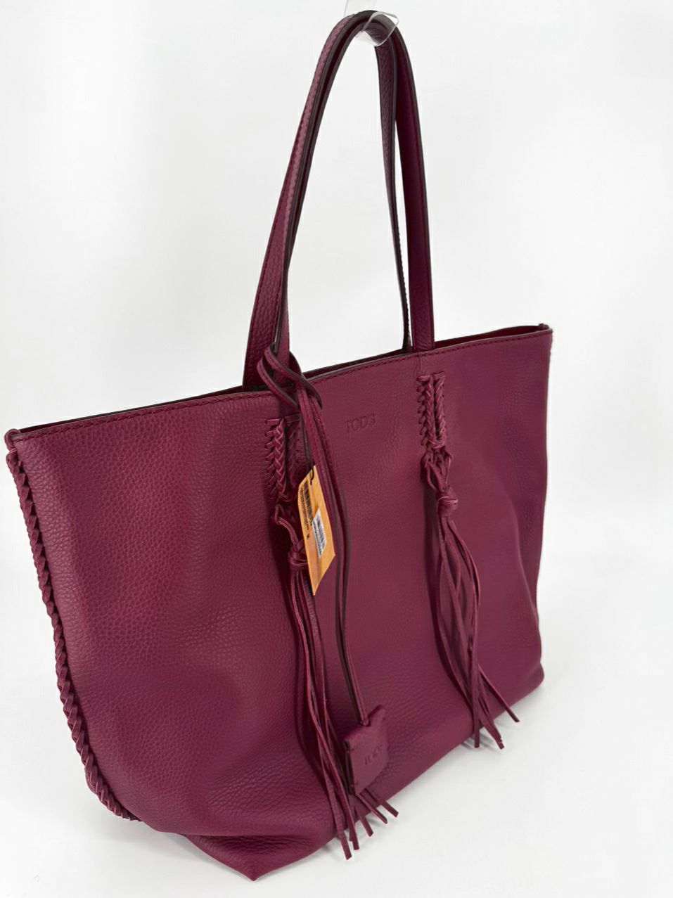 TODS Wine Leather Tassel Tote NWT