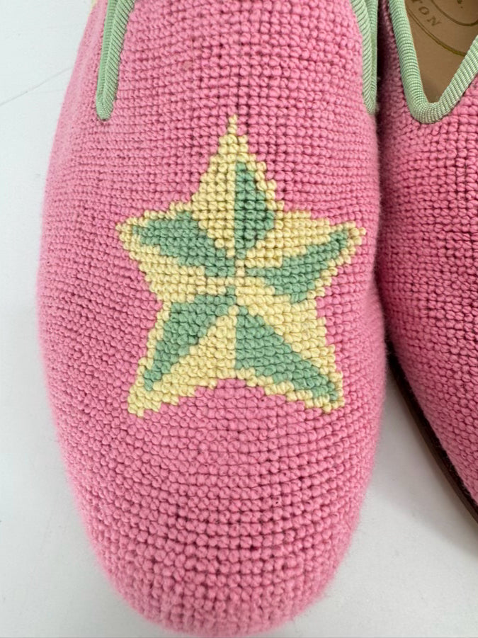 STUBBS & WOOTTON Size 9.5 Pink & Green Leather & Terrycloth Starfish Flats