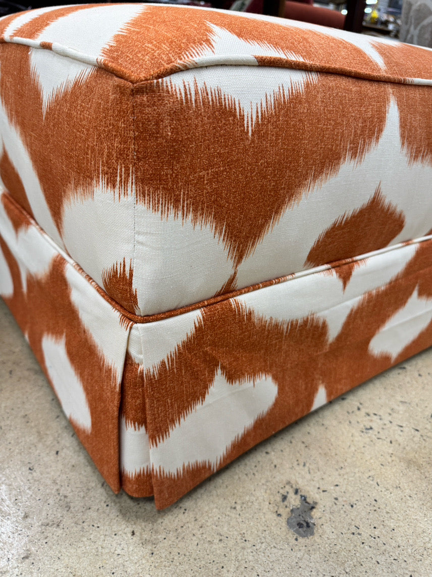 Orange & White Geometric Upholstered Ottoman on Casters