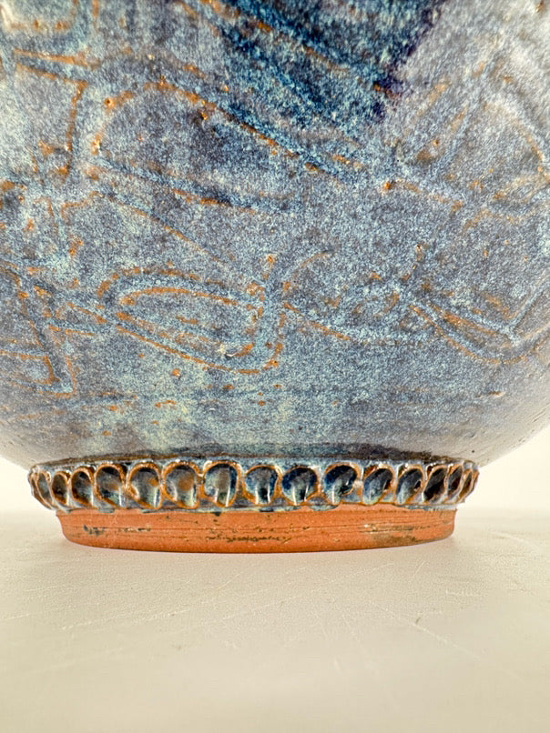 Blue & Tan Large Fish Pottery Bowl