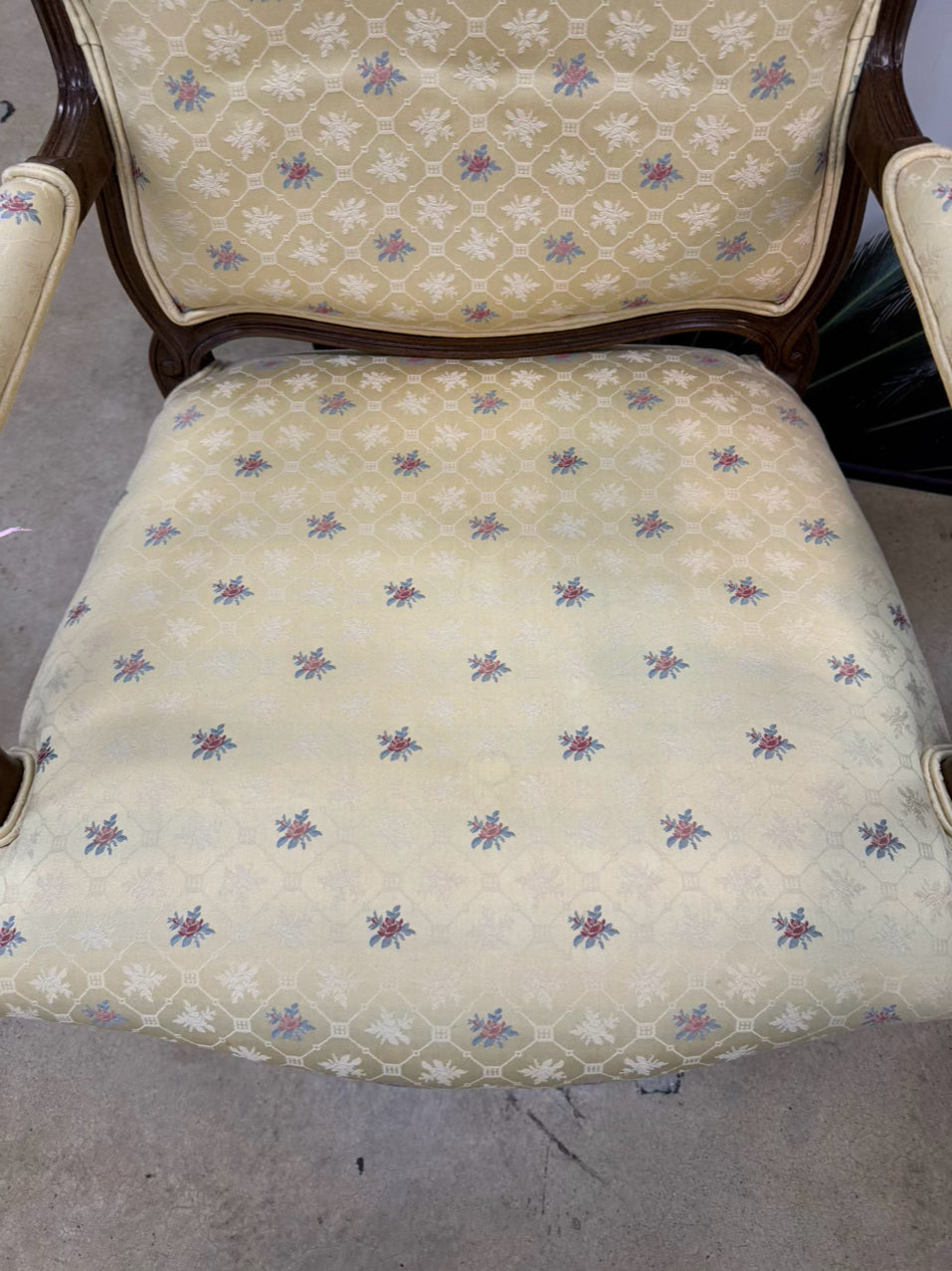Yellow Floral Upholstered Wood Chair