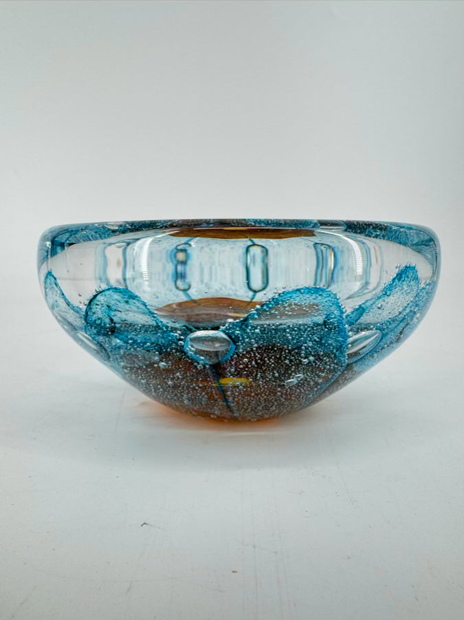 JACOB PFEIFER Aqua & Tan Handblown Glass Bowl