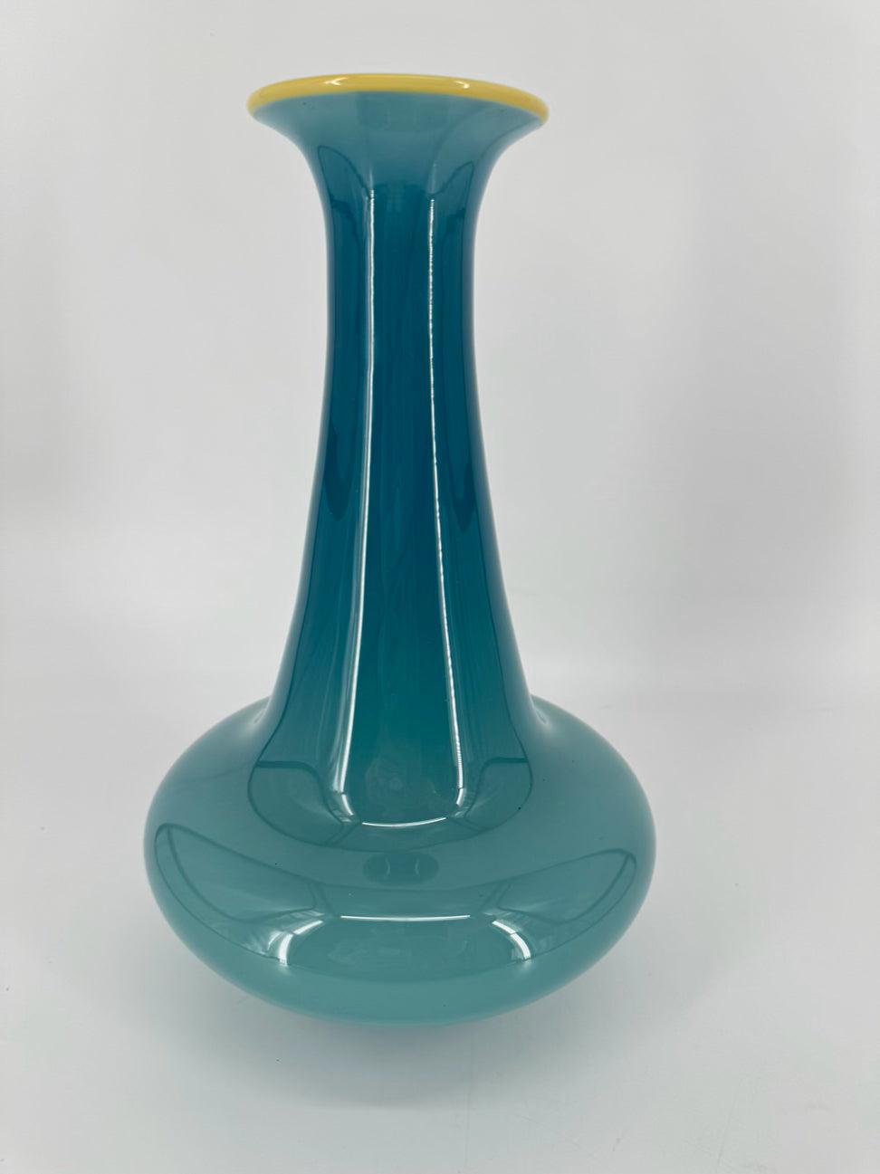 STUDIO PARAN Aqua & Yellow Handblown Glass Vase
