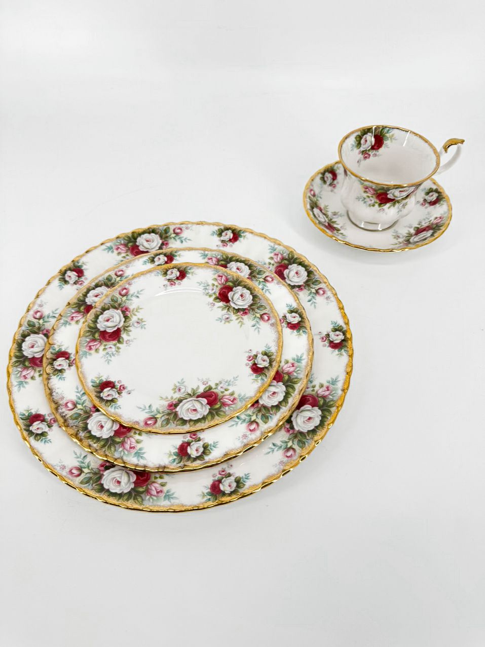 ROYAL ALBERT Pink & Green Bone China "Celebration" Dinner Set for 8