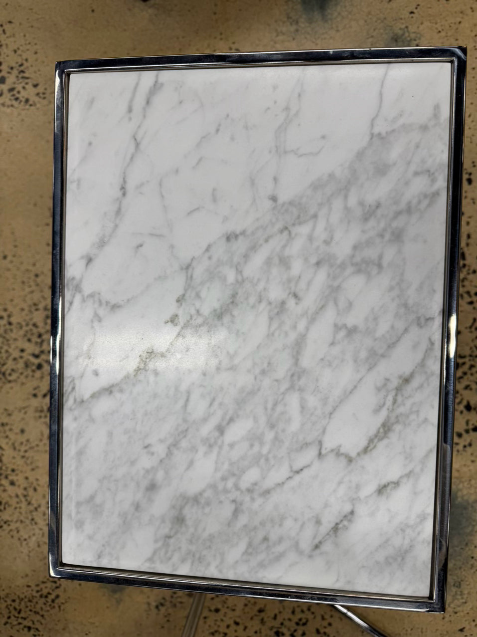 White & Silver Metal & Faux Marble Side Table