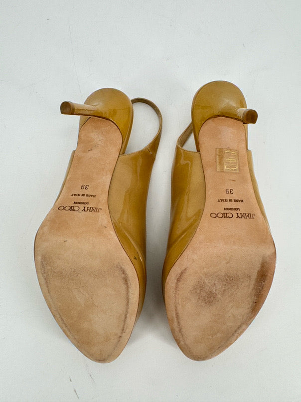 JIMMY CHOO Size 39 Nude Patent Leather Heels