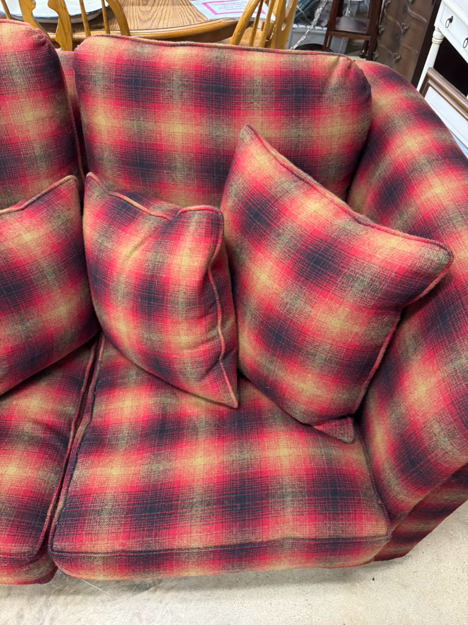Red, Gold & Black Plaid Love Seat