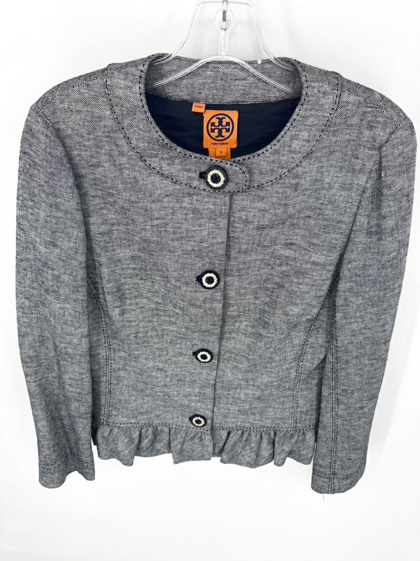 TORY BURCH Size 8 Navy & White Tweed Blazer