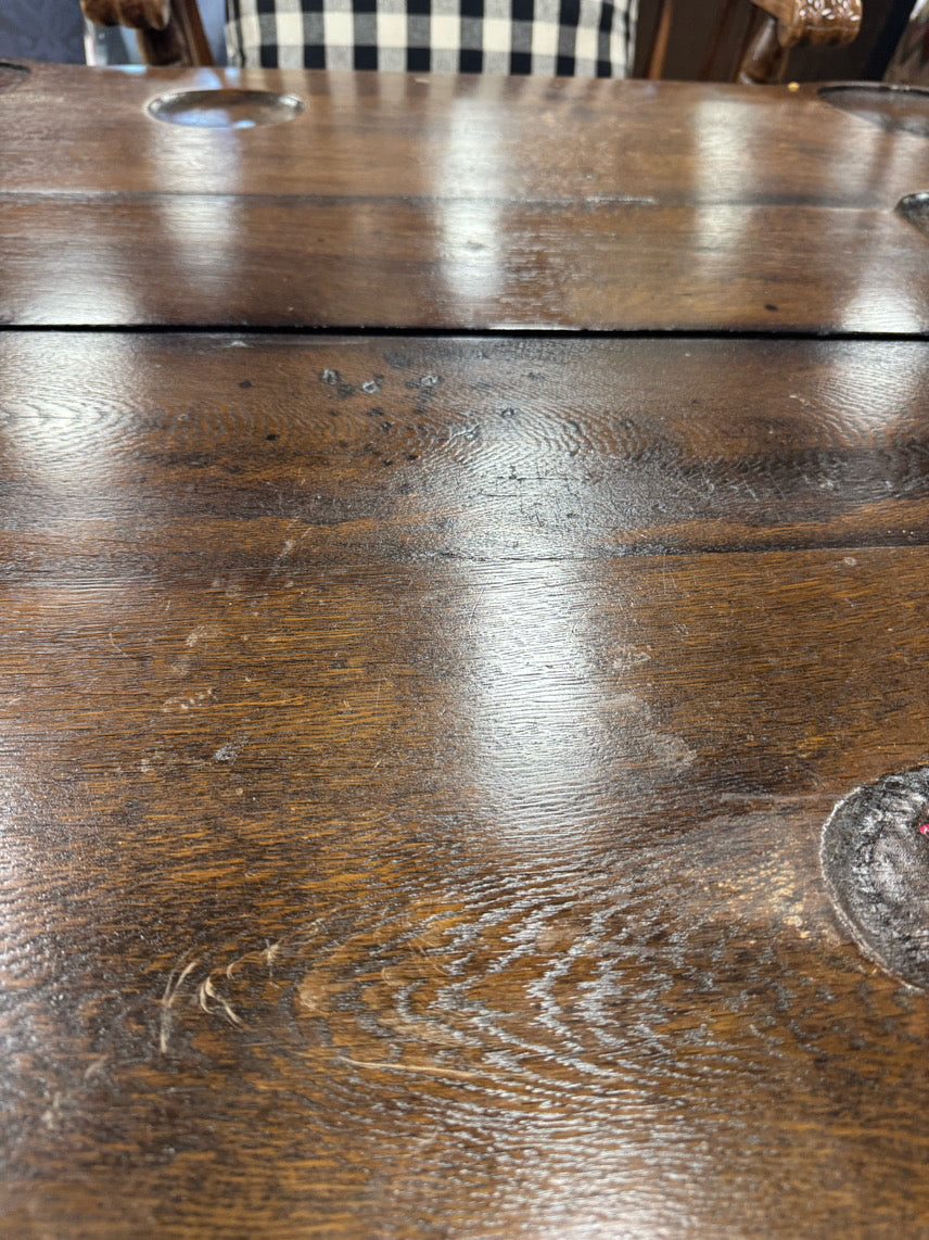 ANTIQUE Dark English Oak Folding Game Table