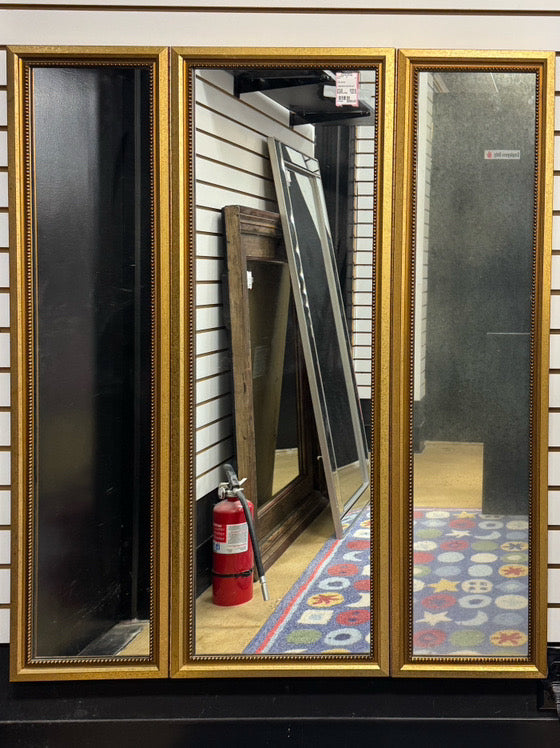 Gold Wood Trifold Mirror