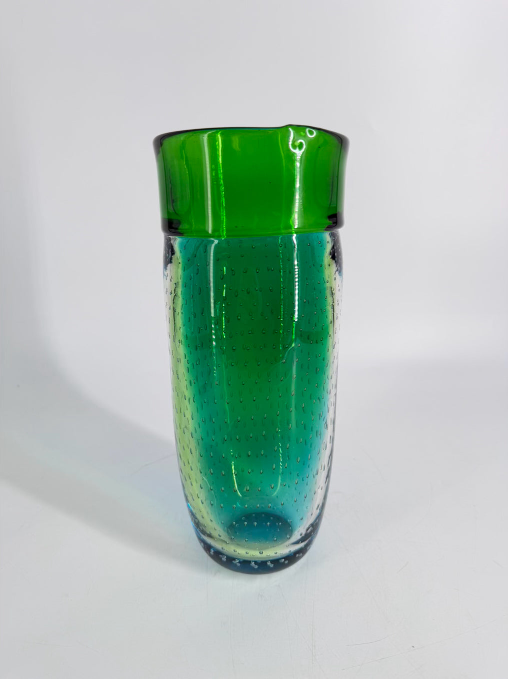 Blue & Green Hand Blown Bubble Glass Cylinder Vase