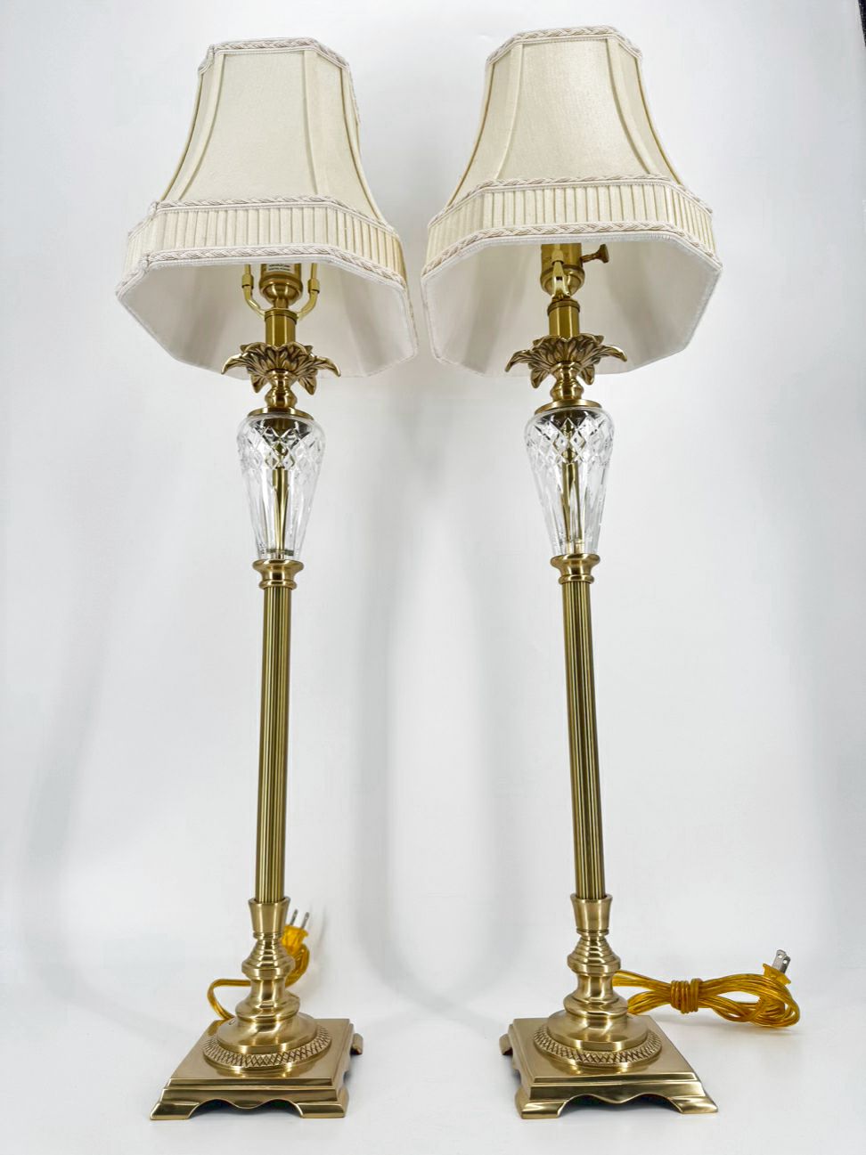 BOMBAY Brass & Glass Pair of Buffet Lamps