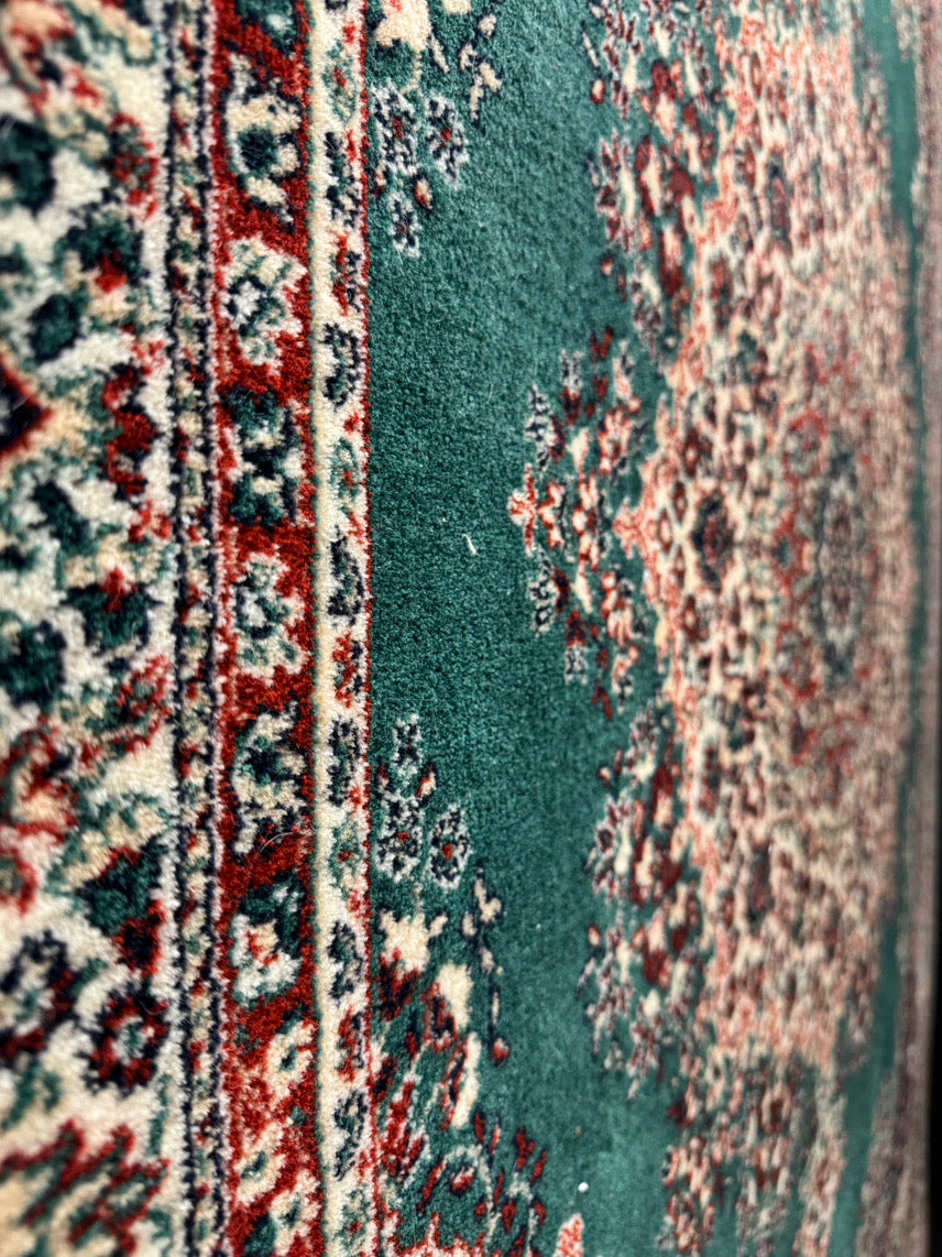 Green & Red Wool Medallion Oriental Rug
